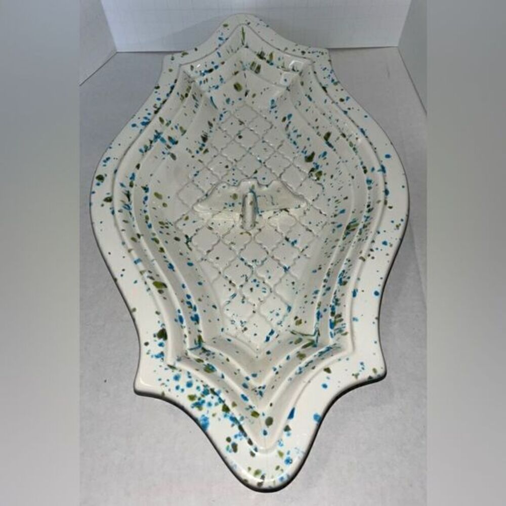 Vintage MCM Atlantic Mold blue green speckld confetti Ashtray Candy Dish Tray